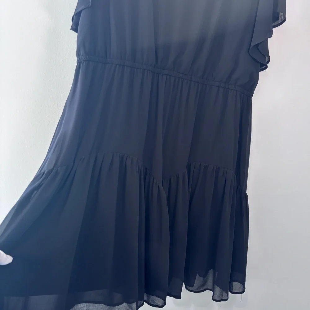 Amazon Black Flutter Sleeve Chiffon A-Line Knee Length Dress Plus Size 20 New - Picture 4 of 10